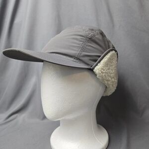 Lands End Hat Winter Cap Trapper Grey Faux Fur Lining Ear Flaps Squall Hat